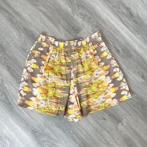 Tibi 100% Silk Artsy Abstract Tribal High Rise Flowy Shorts Pockets